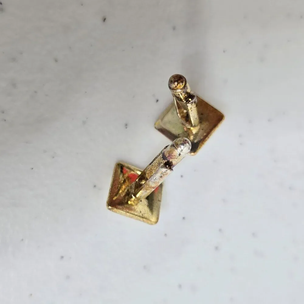 Cufflinks Gold Tone Vintage MCM Clear Rhinestone Basic Square Silver Tone